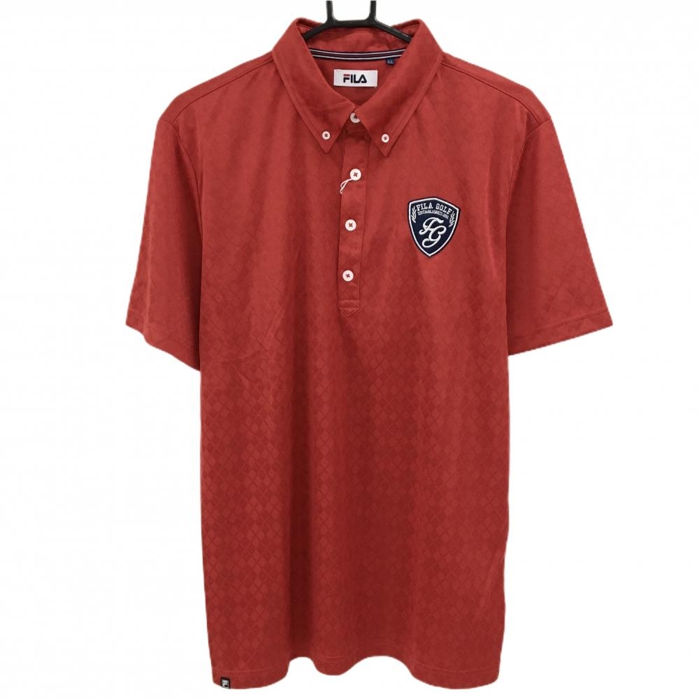 【新品】フィラ 半袖ポロシャツ レッド アーガイル地模様 ボタンダウン 吸汗速乾  メンズ LL ゴルフウェア FILA GOLF