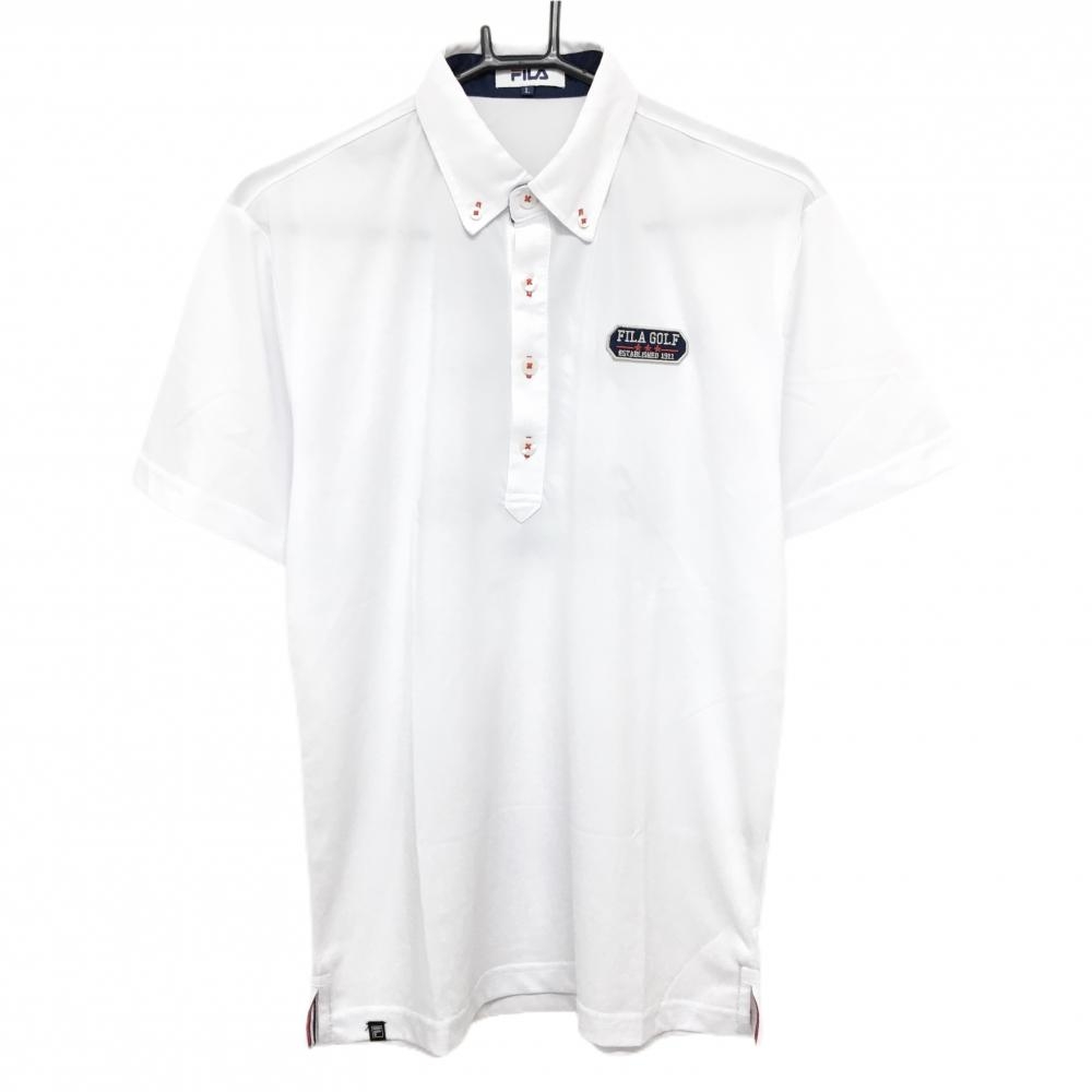 【超美品】フィラ 半袖ポロシャツ 白 後ビッグプリント ボタンダウン メンズ L ゴルフウェア FILA GOLF