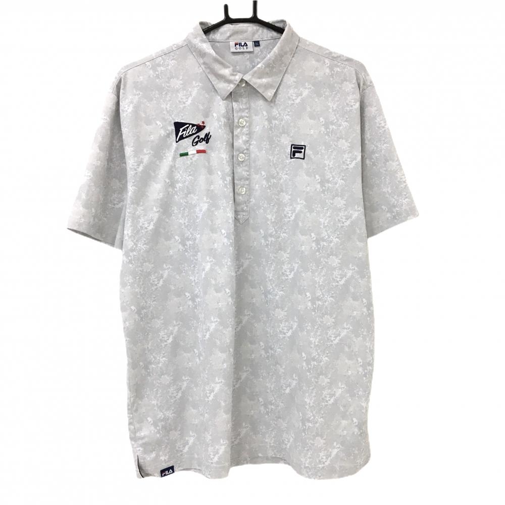 【美品】フィラゴルフ 半袖ポロシャツ グレー 花柄 メンズ 3L ゴルフウェア 大きいサイズ FILA GOLF