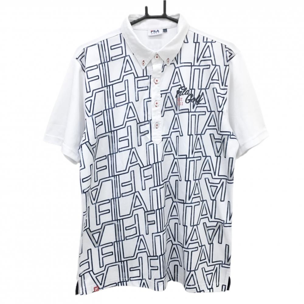 フィラゴルフ 半袖ポロシャツ 白×ネイビー 前身頃英字  メンズ LL ゴルフウェア FILA GOLF