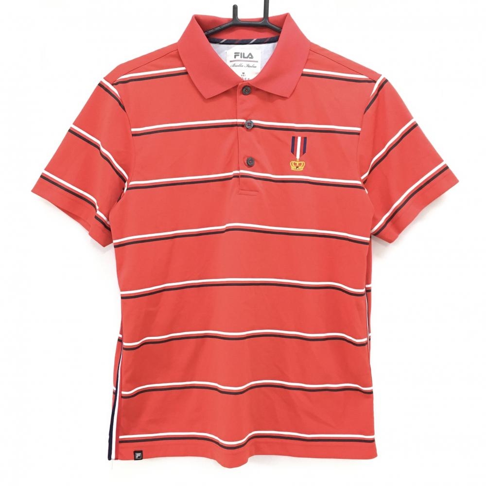 【美品】フィラゴルフ 半袖ポロシャツ レッド×白 勲章刺しゅう  メンズ L ゴルフウェア FILA GOLF