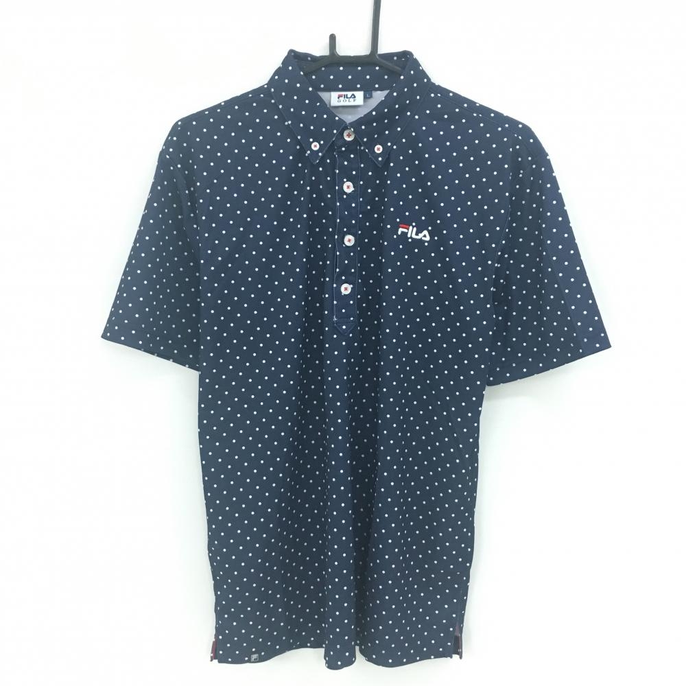 【超美品】フィラゴルフ 半袖ポロシャツ ネイビー×白 ドット柄 ロゴ刺しゅう メンズ L ゴルフウェア FILA GOLF