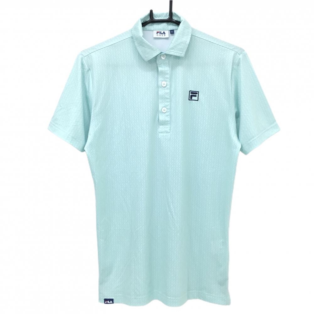【美品】フィラゴルフ 半袖ポロシャツ ライトグリーン×白 総柄 メンズ S ゴルフウェア FILA GOLF