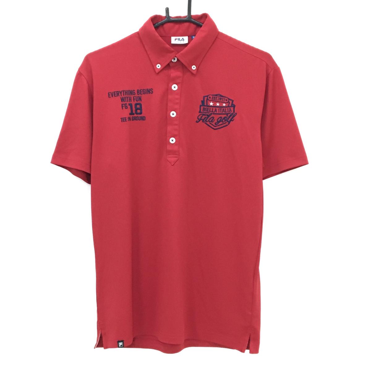 【超美品】フィラゴルフ 半袖ポロシャツ ダークレッド ロゴ刺しゅう ボタンダウン  メンズ M ゴルフウェア FILA GOLF
