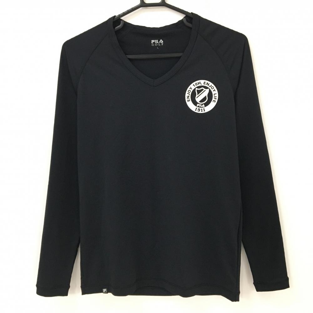 【超美品】フィラゴルフ インナーシャツ 黒×白 Vネック 胸プリント メンズ L ゴルフウェア FILA GOLF