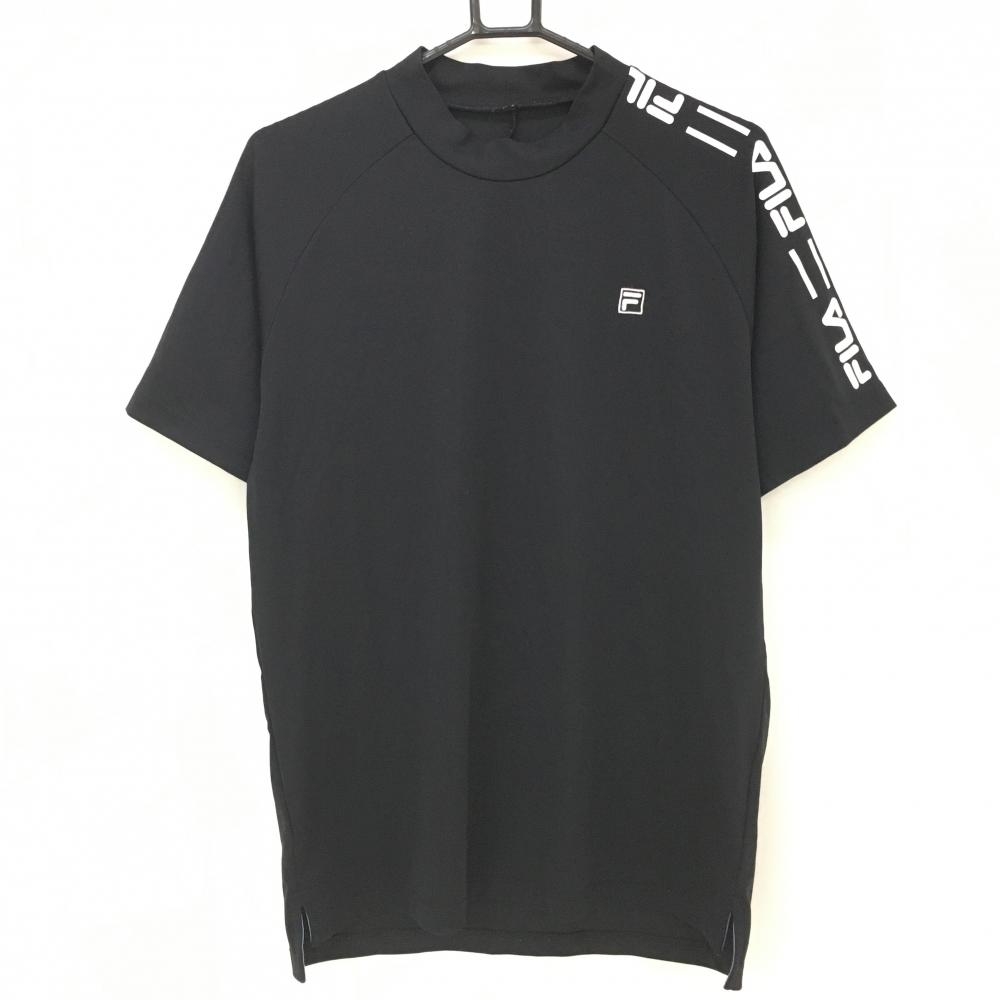 【超美品】フィラゴルフ 半袖ハイネックシャツ 黒×白 袖ロゴプリント  メンズ L ゴルフウェア FILA GOLF