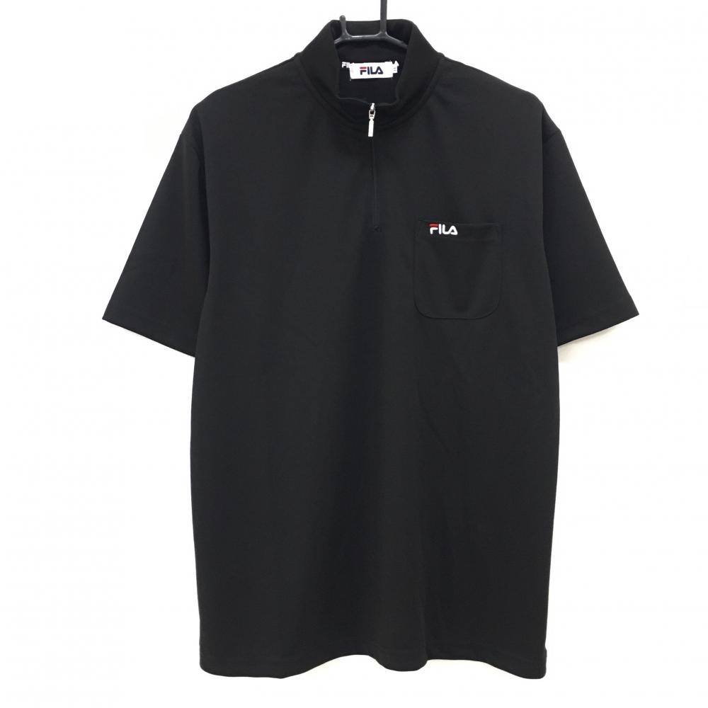 【超美品】フィラ 半袖ハイネックシャツ 黒 ハーフジップ ロゴ刺しゅう メンズ LL ゴルフウェア FILA GOLF