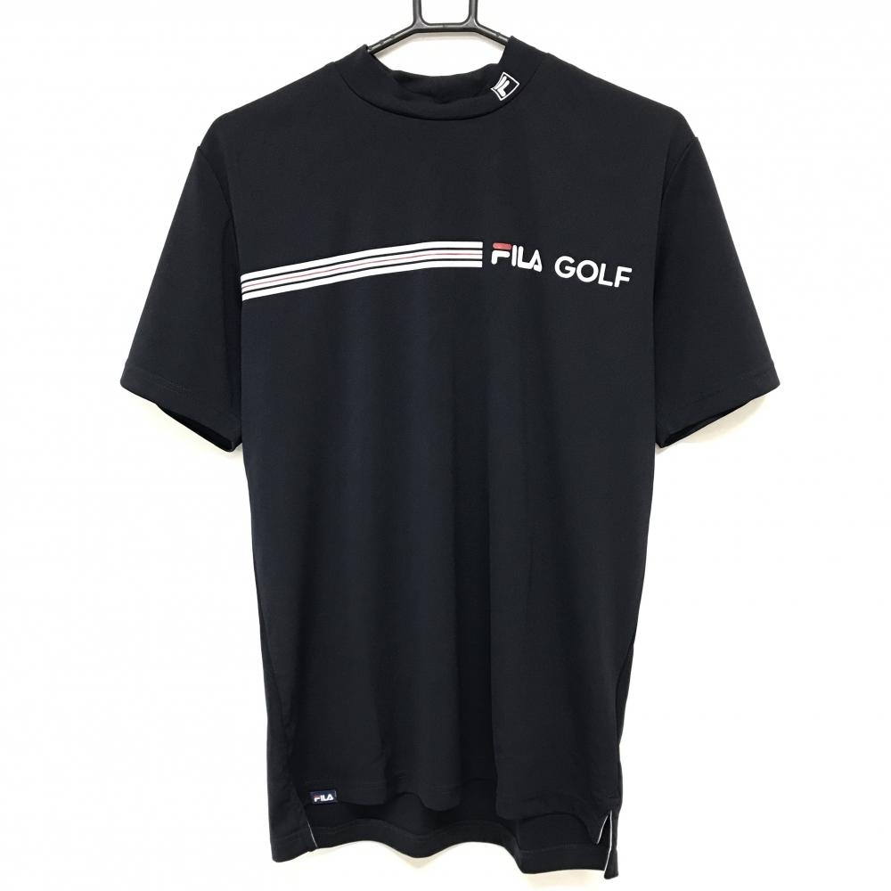 フィラゴルフ 半袖ハイネックシャツ ネイビー×白 フロントロゴ 紙タグ付 吸汗速乾 メンズ LL ゴルフウェア FILA GOLF