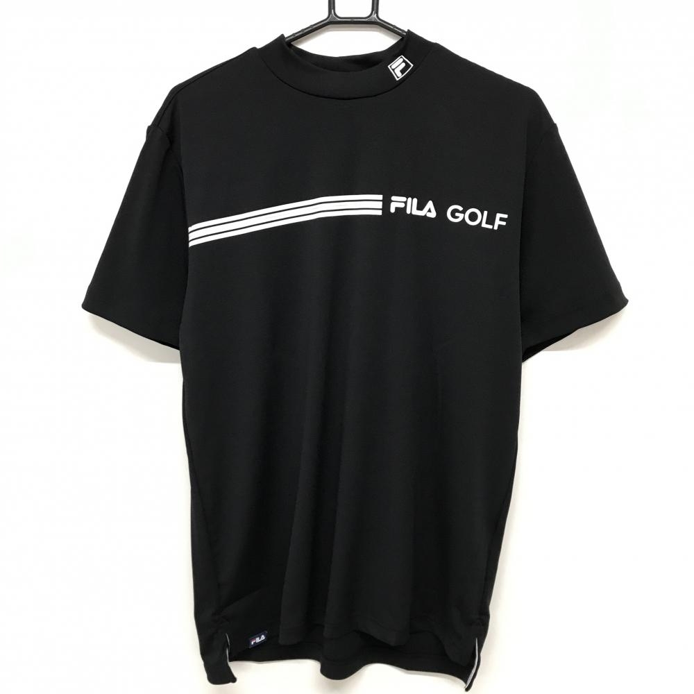 フィラゴルフ 半袖ハイネックシャツ 黒×白 フロントロゴ 紙タグ付 吸汗速乾 メンズ L ゴルフウェア FILA GOLF