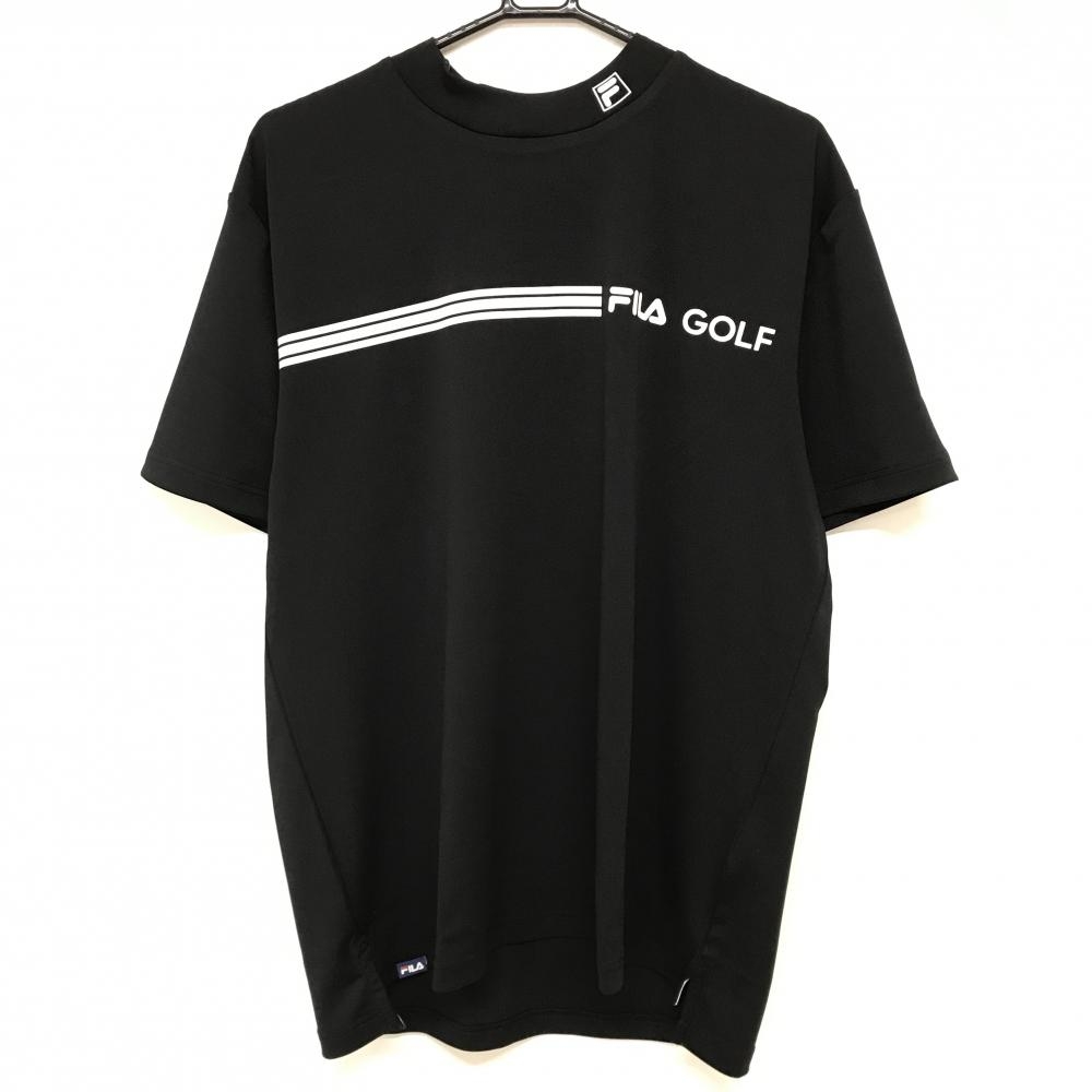 フィラゴルフ 半袖ハイネックシャツ 黒×白 フロントロゴ 紙タグ付 吸汗速乾 メンズ LL ゴルフウェア FILA GOLF