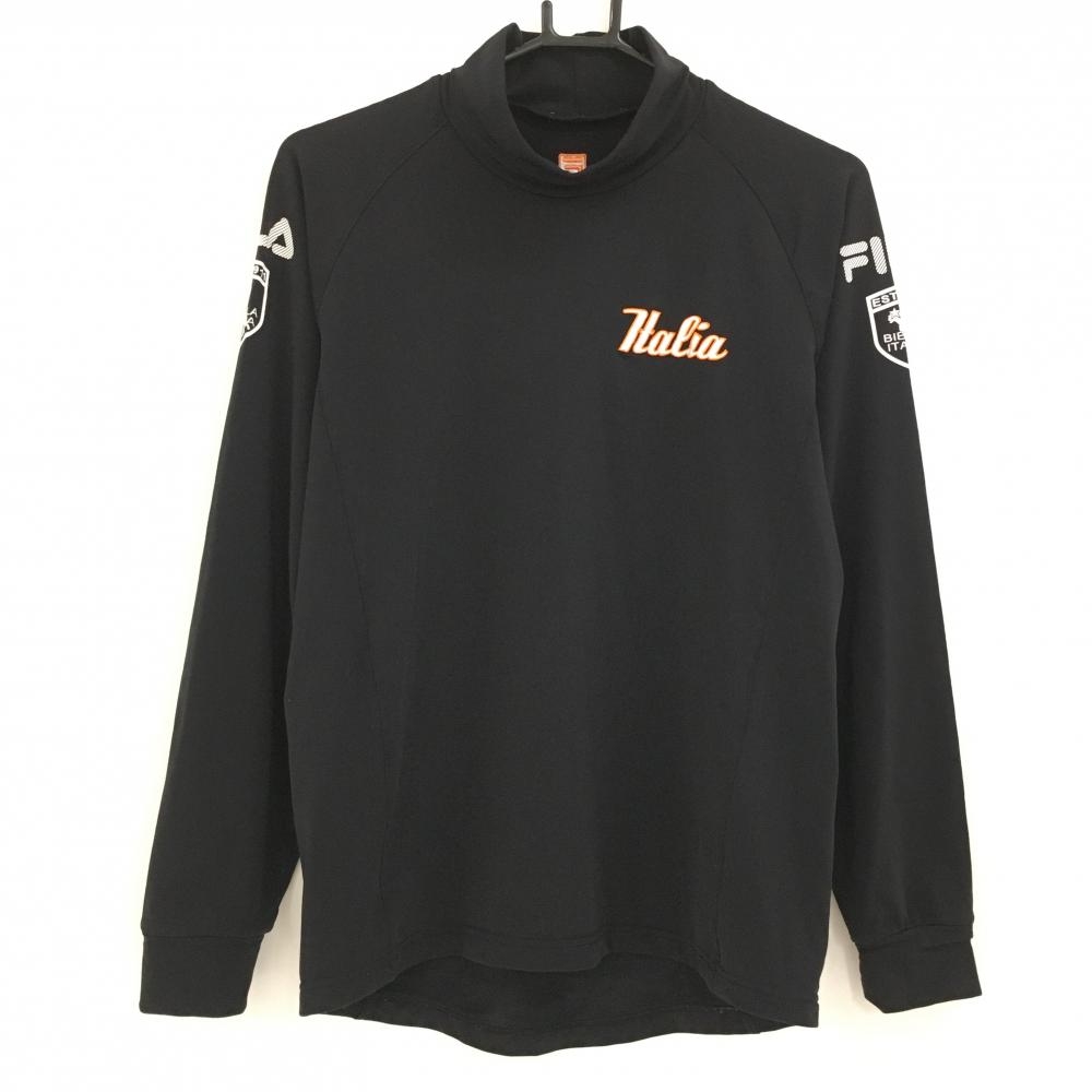 フィラゴルフ 長袖ハイネックシャツ 黒×白 裏起毛 袖ロゴ メンズ  ゴルフウェア FILA GOLF