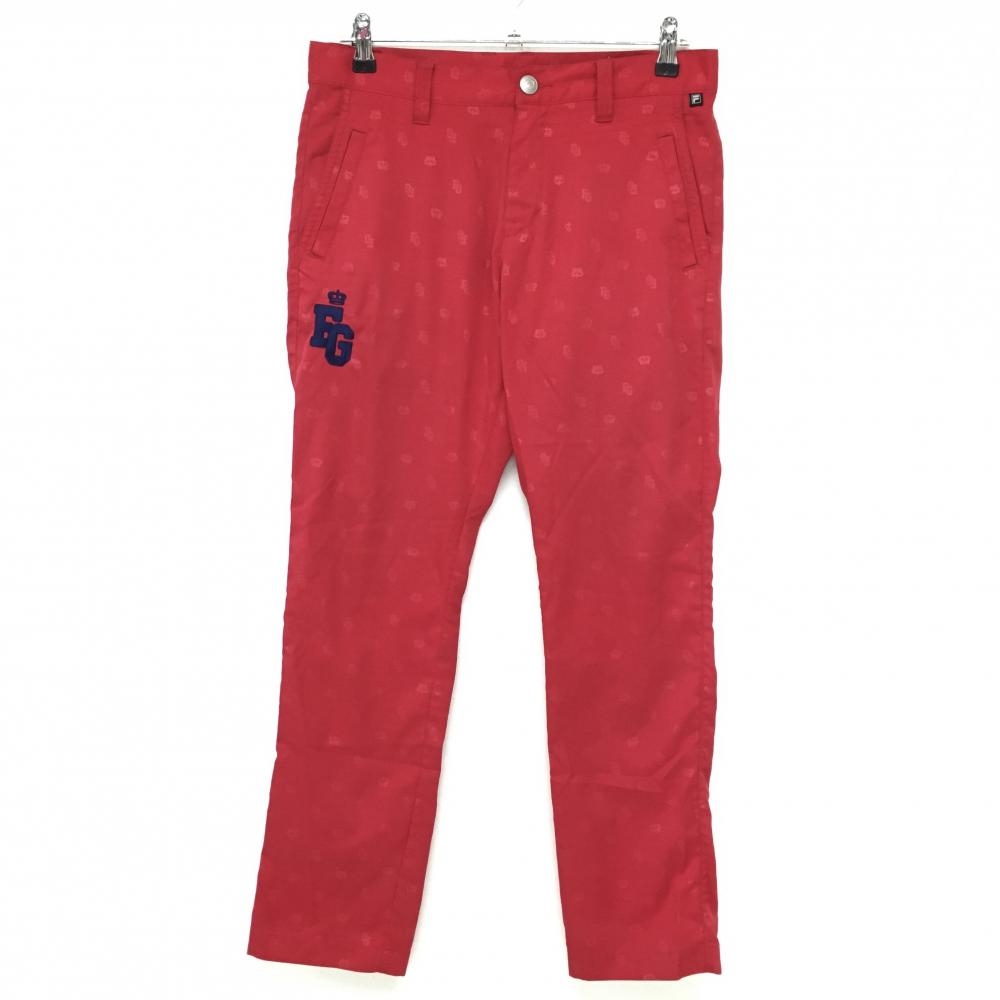 【美品】フィラゴルフ パンツ レッド 王冠地模様 ロゴ刺しゅう  メンズ 78 ゴルフウェア FILA GOLF