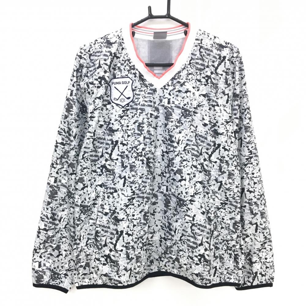 【美品】プーマ スニード グレー×黒 総柄 Vネック 裏地メッシュ ブルゾン  メンズ M ゴルフウェア PUMA