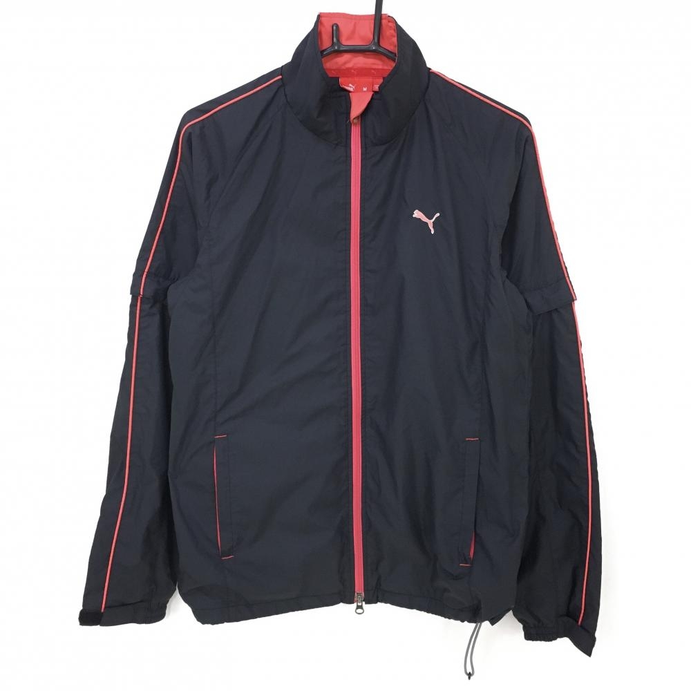 プーマ 2WAYジャケット 黒×ピンク ハイネック 袖着脱可 裏地付き  メンズ M ゴルフウェア PUMA
