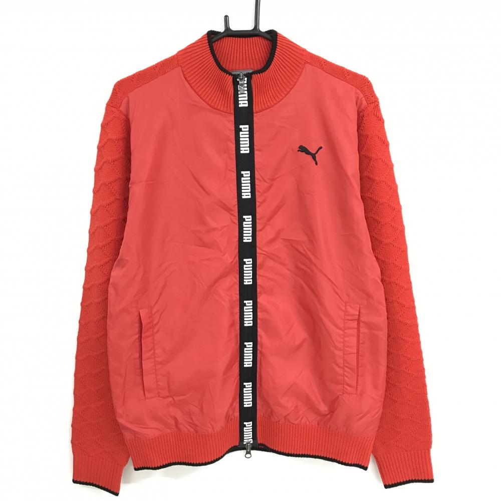 【新品】プーマ ニットジャケット レッド×黒 前身頃切替 ジップロゴ ブルゾン メンズ L ゴルフウェア PUMA