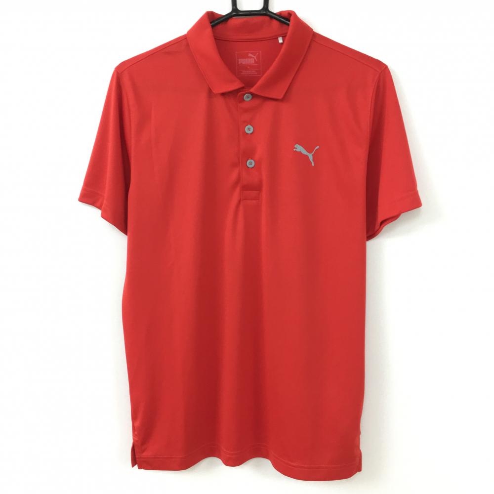 【超美品】PUMA プーマ 半袖ポロシャツ レッド シンプル ロゴワッペン メンズ M ゴルフウェア