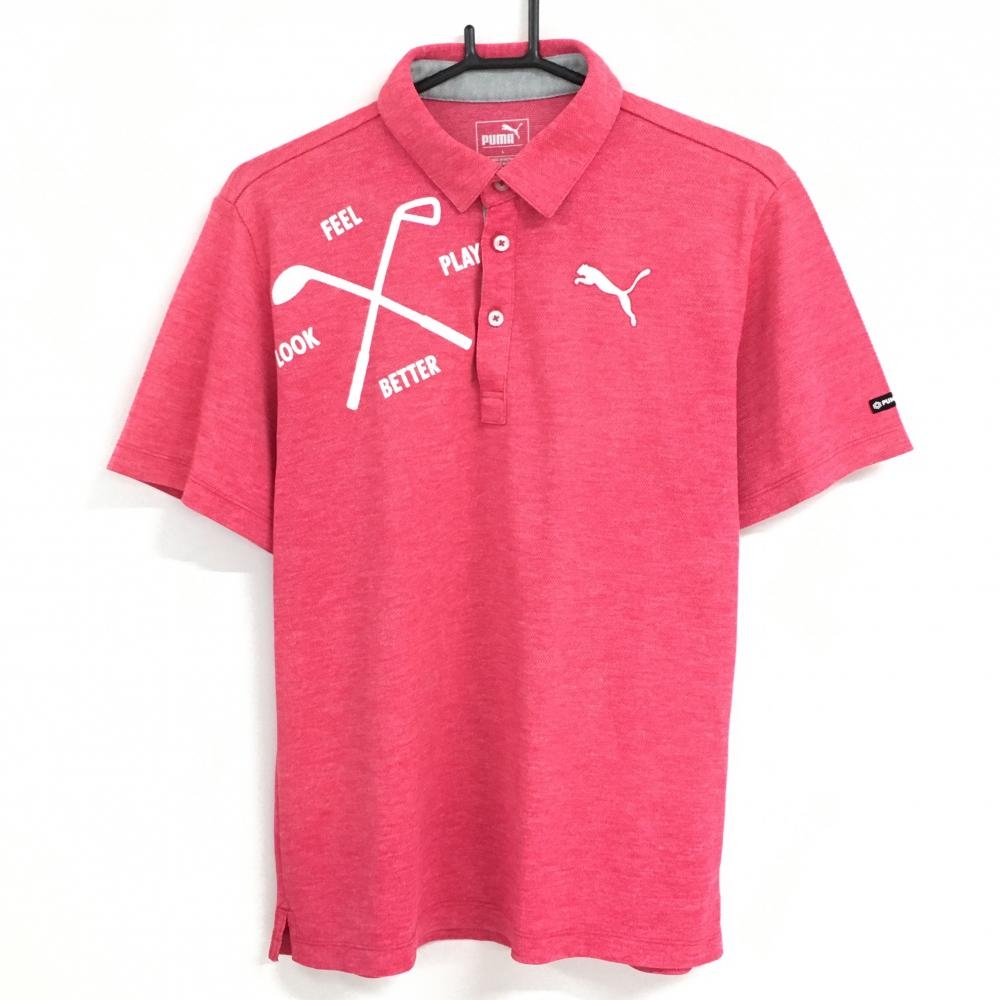 【超美品】プーマ 半袖ポロシャツ 杢レッド DRYCELL プリント メンズ L ゴルフウェア PUMA
