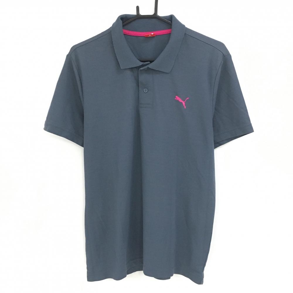 プーマ 半袖ポロシャツ ダークグレー×ピンク ロゴ刺しゅう メンズ O(XL) ゴルフウェア PUMA
