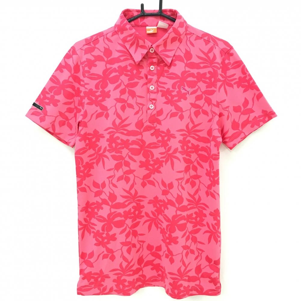 【超美品】プーマ 半袖ポロシャツ ライトピンク×ピンク 花柄 ロゴ刺しゅう メンズ O ゴルフウェア PUMA
