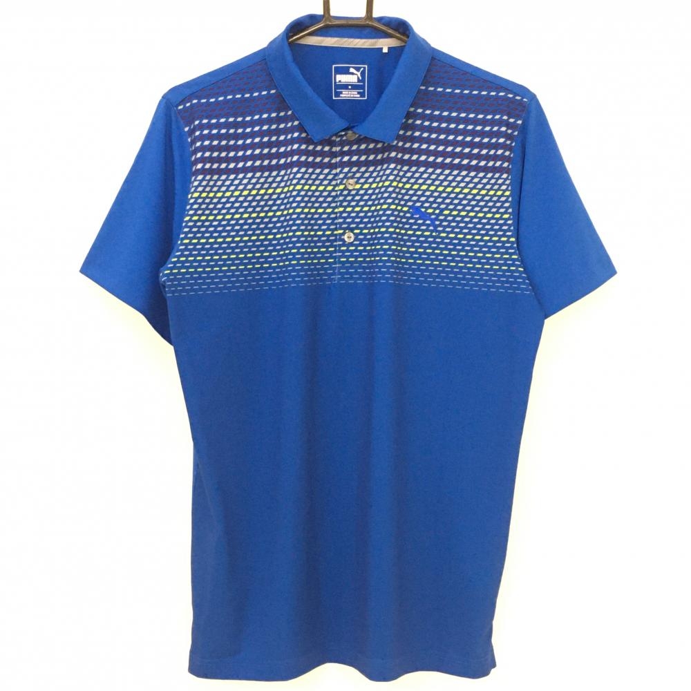 【美品】プーマ 半袖ポロシャツ ブルー×グレー 胸元ロゴ メンズ M ゴルフウェア PUMA 画像