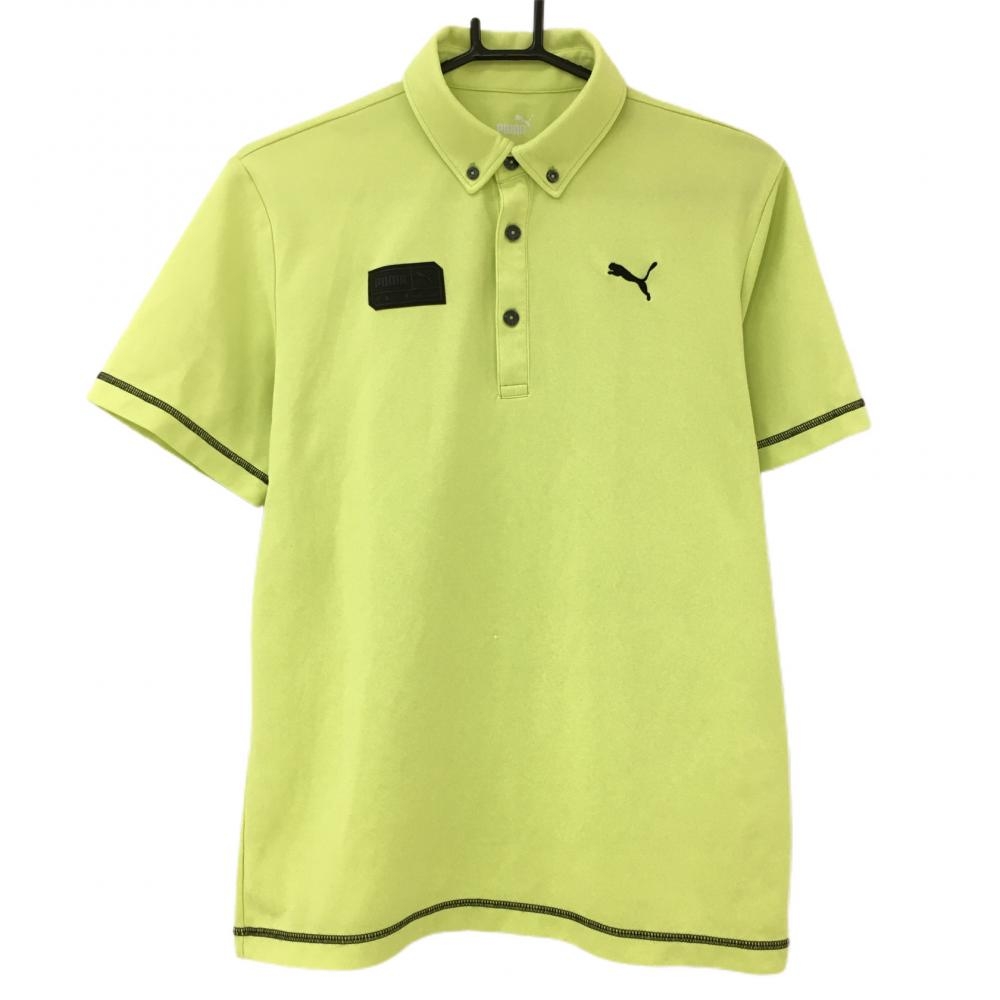 プーマ 半袖ポロシャツ ライムグリーン×黒 ロゴ刺しゅう ワッペン  メンズ M ゴルフウェア PUMA 画像