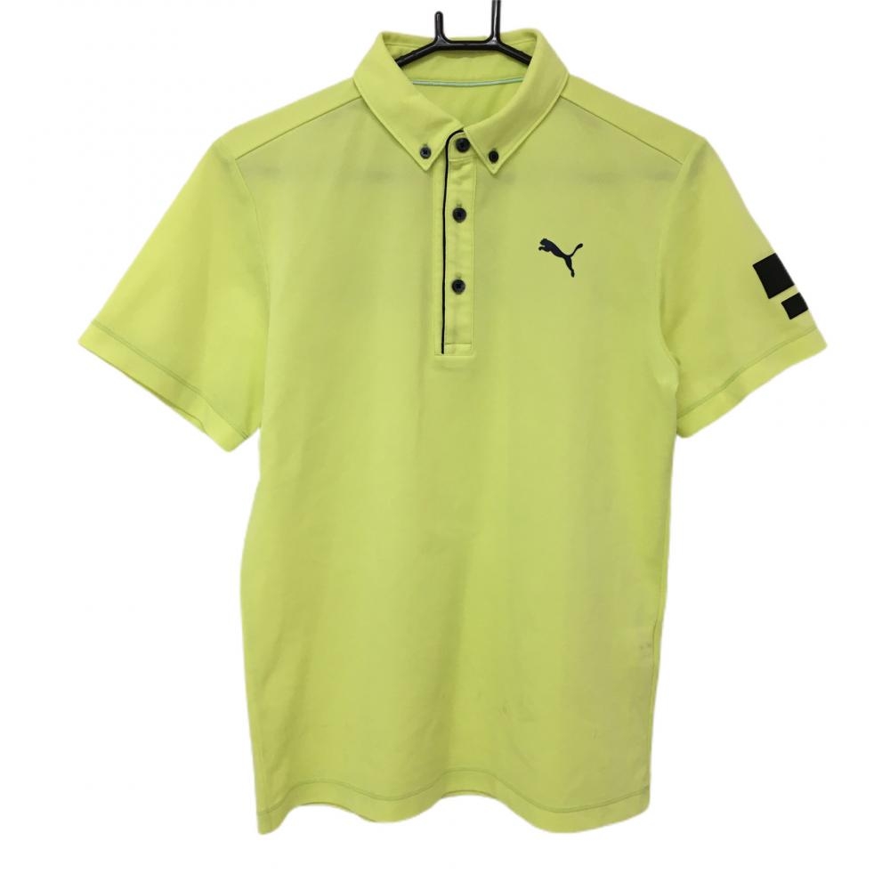 プーマ 半袖ポロシャツ ライトグリーン×黒 胸元ロゴ メンズ M ゴルフウェア PUMA