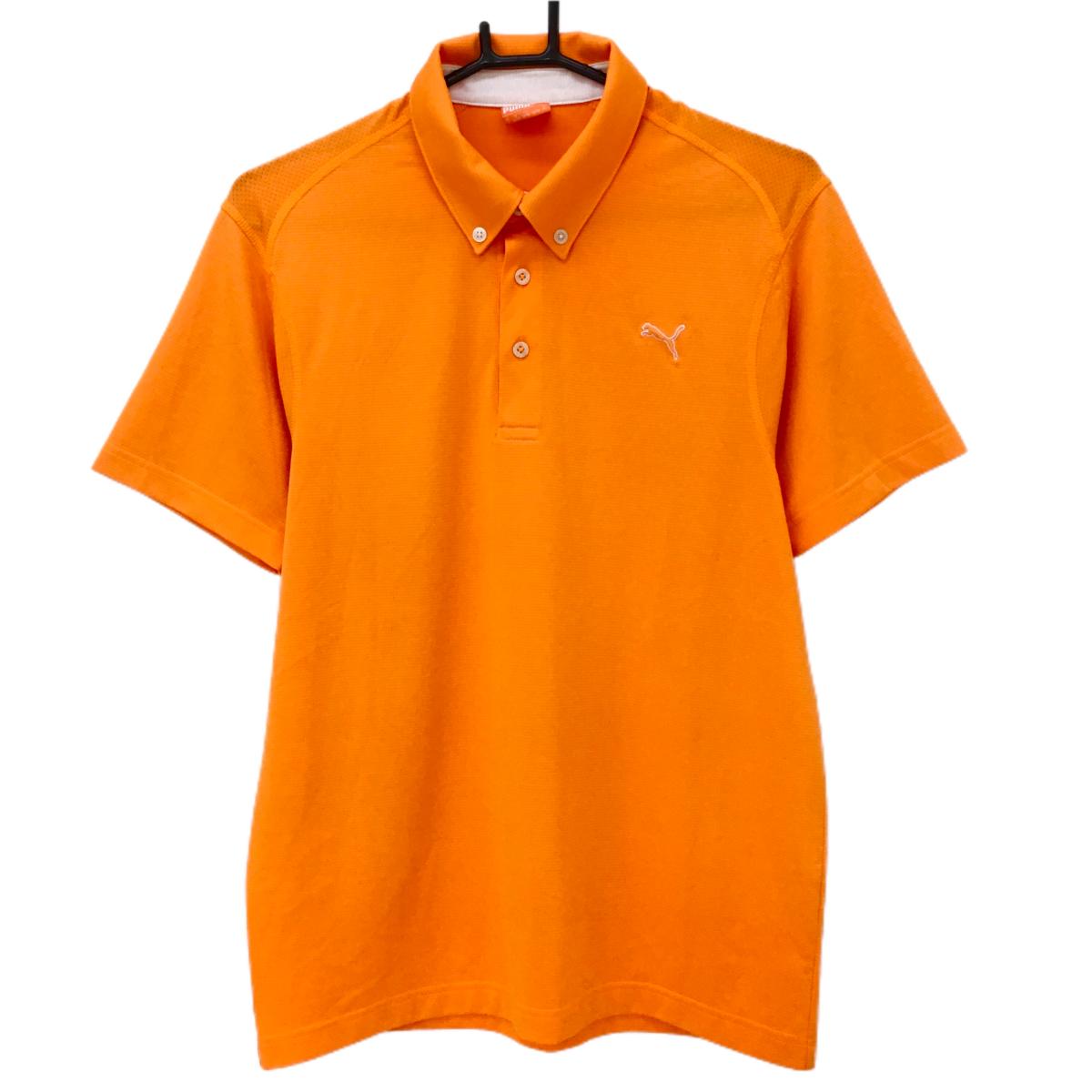 【美品】プーマ 半袖ポロシャツ オレンジ 織生地 ロゴ刺しゅう メンズ US-L ゴルフウェア PUMA
