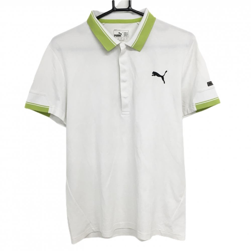 【美品】プーマ 半袖ポロシャツ 白×ライトグリーン HONOLULU COUNTRY CLUB メンズ US-M ゴルフウェア PUMA