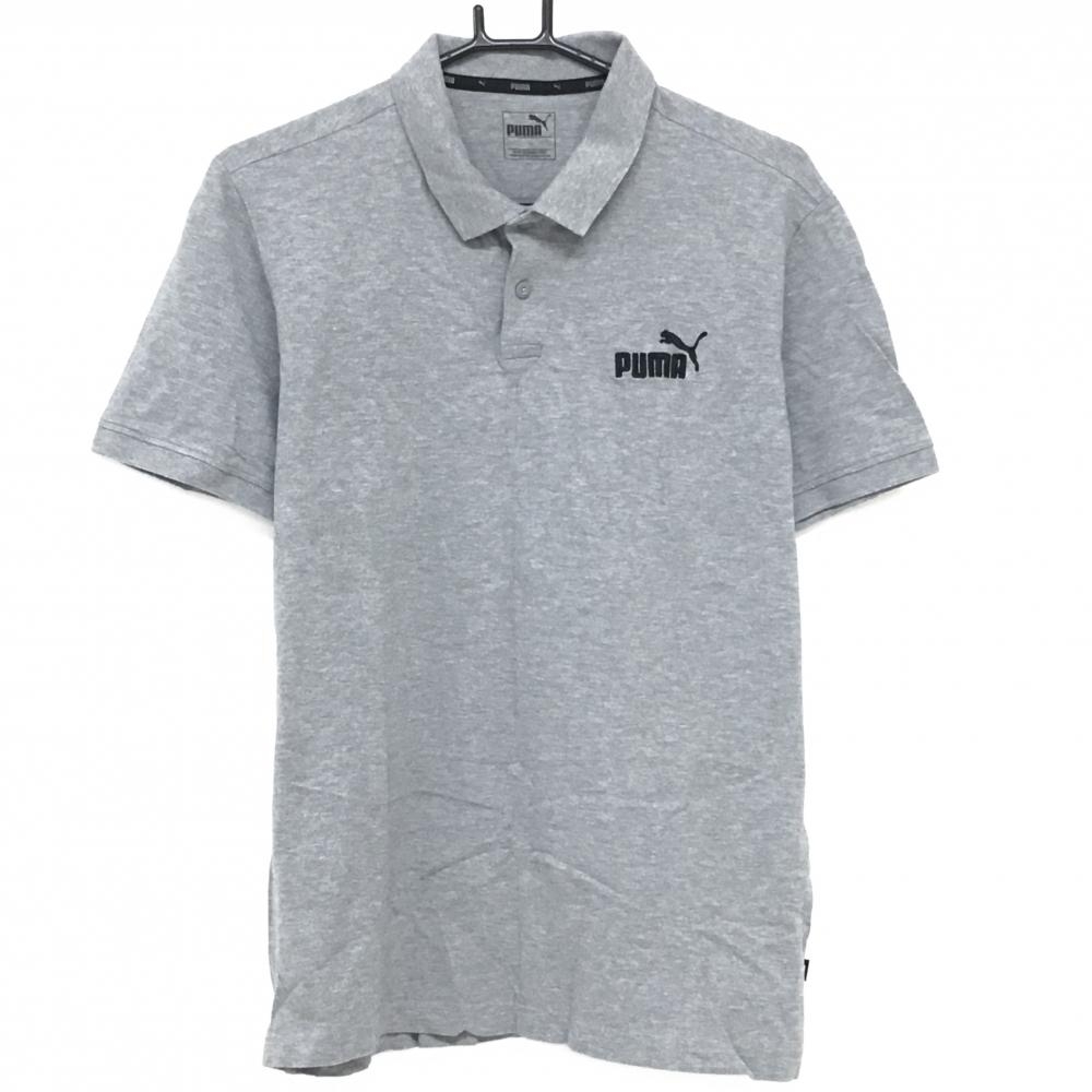 【美品】プーマ 半袖ポロシャツ グレー ロゴ黒  メンズ L ゴルフウェア PUMA