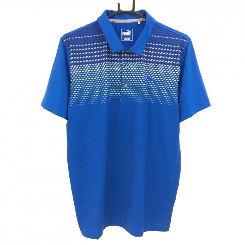 【美品】プーマ 半袖ポロシャツ ブルー×グレー 立体ロゴ メンズ L ゴルフウェア PUMA