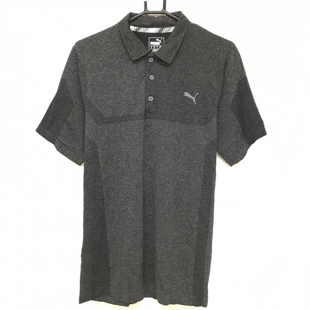 【超美品】プーマ 半袖ポロシャツ 杢ダークグレー 一部メッシュ調 メンズ US-M ゴルフウェア PUMA