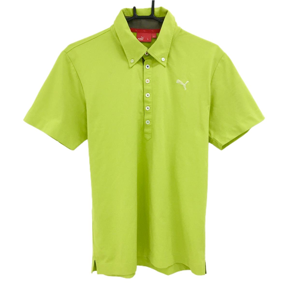 プーマ 半袖ポロシャツ ライトグリーン ロゴ刺しゅう ボタンダウン メンズ L ゴルフウェア PUMA