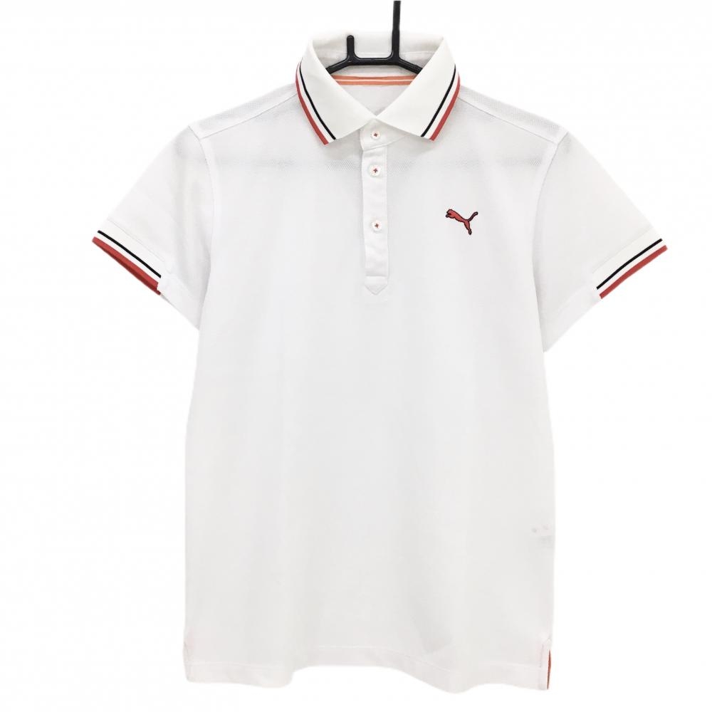 【美品】プーマ 半袖ポロシャツ 白×レッド 襟・袖口ライン DRYCELL ロゴレッド  メンズ  ゴルフウェア PUMA