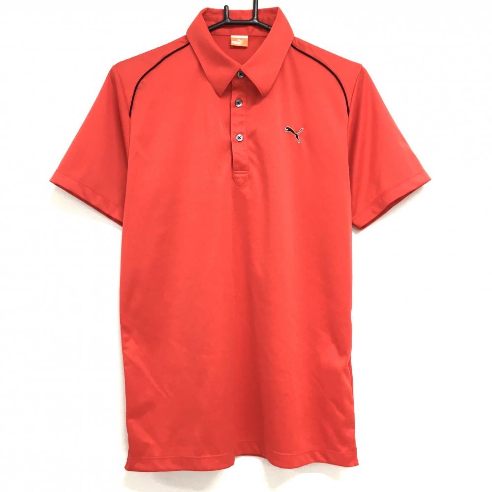 【美品】プーマ 半袖ポロシャツ レッド パイピング黒 ロゴ刺しゅう メンズ L ゴルフウェア PUMA