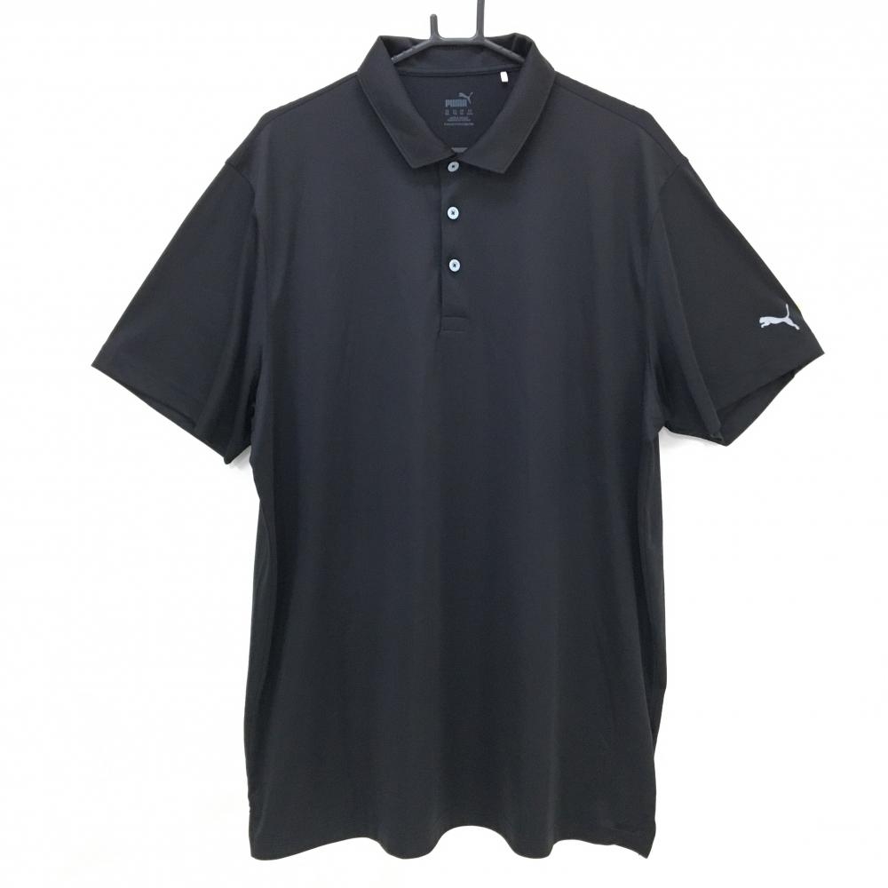 【超美品】プーマ 半袖ポロシャツ 黒 袖ロゴ ストレッチ メンズ US-XXL ゴルフウェア 大きいサイズ PUMA