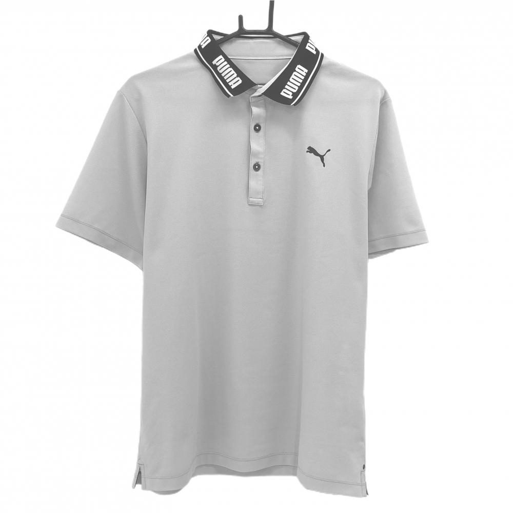 【美品】プーマ 半袖ポロシャツ グレー×黒 襟ロゴ DRYCLL  メンズ XXL ゴルフウェア 大きいサイズ PUMA