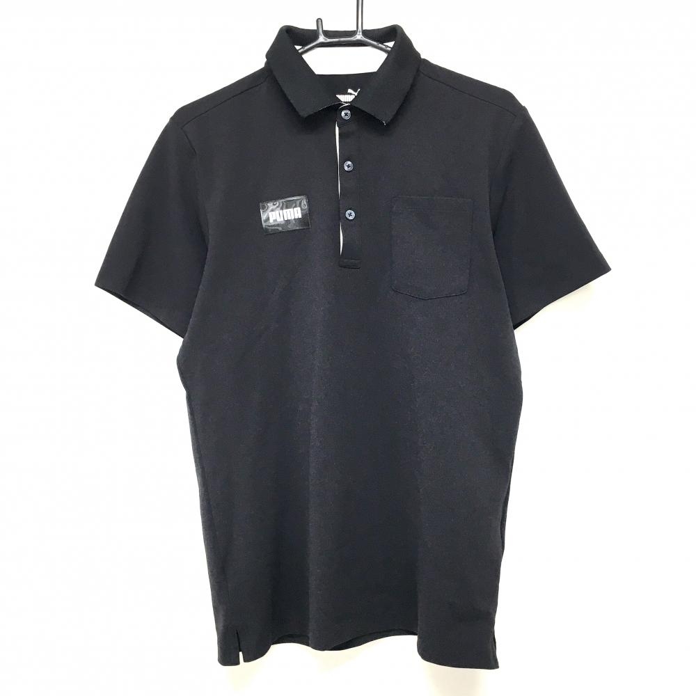 【超美品】プーマ 半袖ポロシャツ 黒 襟裏ロゴ 胸元ワッペン メンズ L ゴルフウェア PUMA