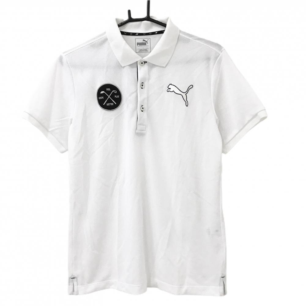【超美品】プーマ 半袖ポロシャツ 白×黒 ワッペン DRYCELL メンズ L ゴルフウェア PUMA