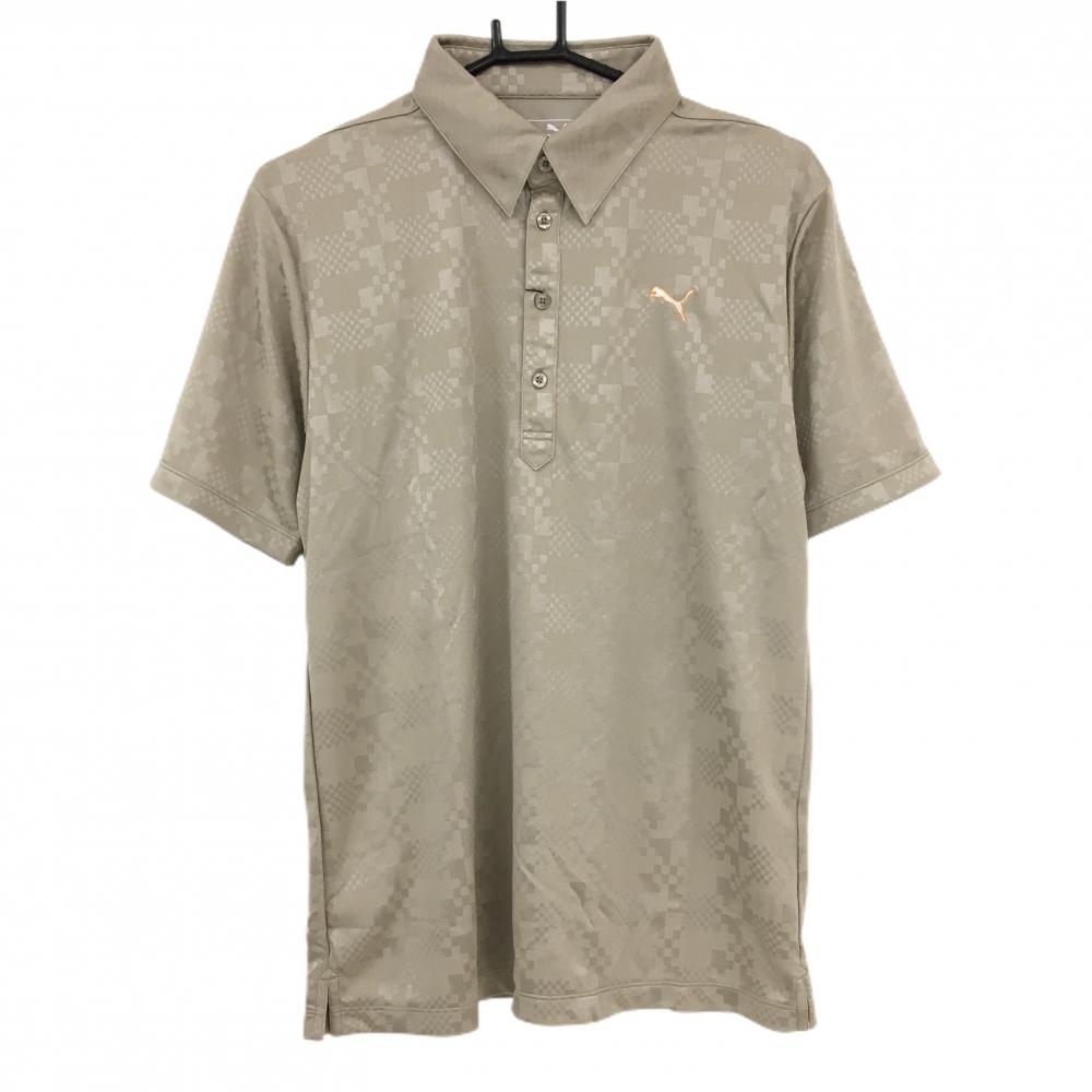 【新品】プーマ 半袖ポロシャツ ライトブラウン系 総柄地模様 THERMO LITE メンズ L ゴルフウェア PUMA