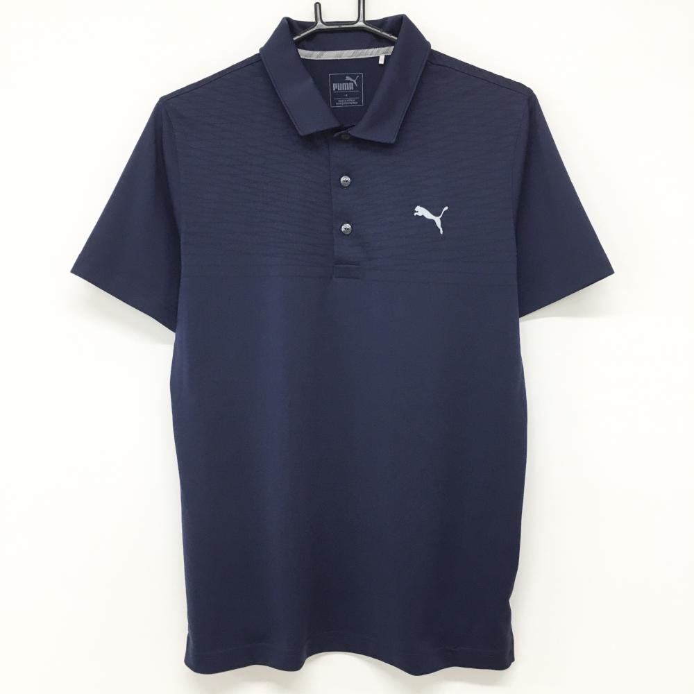 【美品】プーマ 半袖ポロシャツ ネイビー 総柄地模様 メンズ M ゴルフウェア PUMA