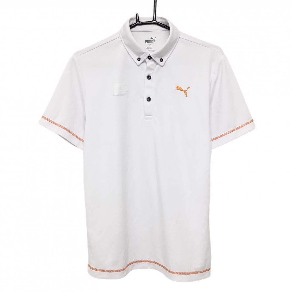 【美品】プーマ 半袖ポロシャツ 白×オレンジ 胸元ロゴ  メンズ M ゴルフウェア PUMA