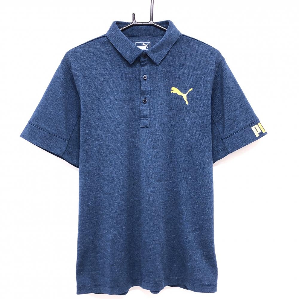 【超美品】プーマ 半袖ポロシャツ 杢ネイビー×ゴールド ロゴ DRYCELL メンズ XL ゴルフウェア PUMA
