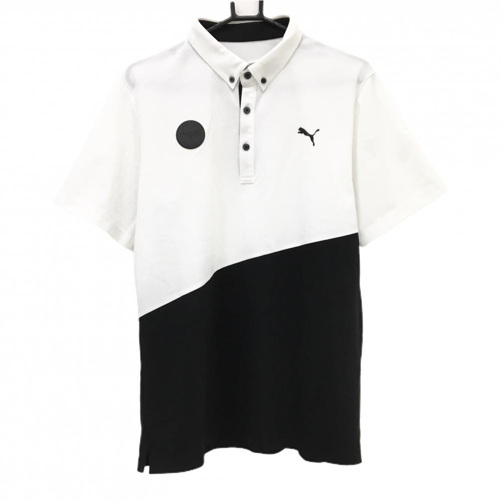 プーマゴルフ 半袖ポロシャツ 白×黒 バイカラー ボタンダウン DRYCELL メンズ XXL ゴルフウェア PUMA