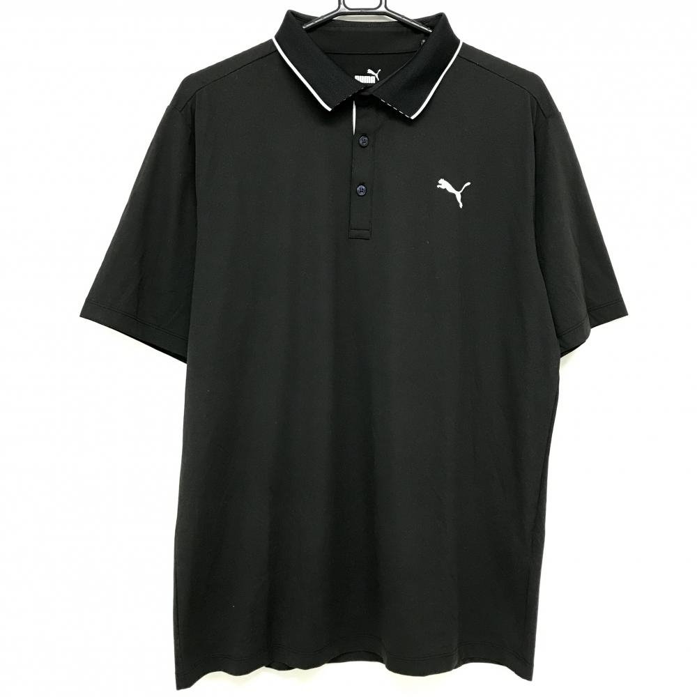 【超美品】プーマ 半袖ポロシャツ 黒×白 襟裏ボーダー ロゴ  メンズ XXL ゴルフウェア 大きいサイズ PUMA
