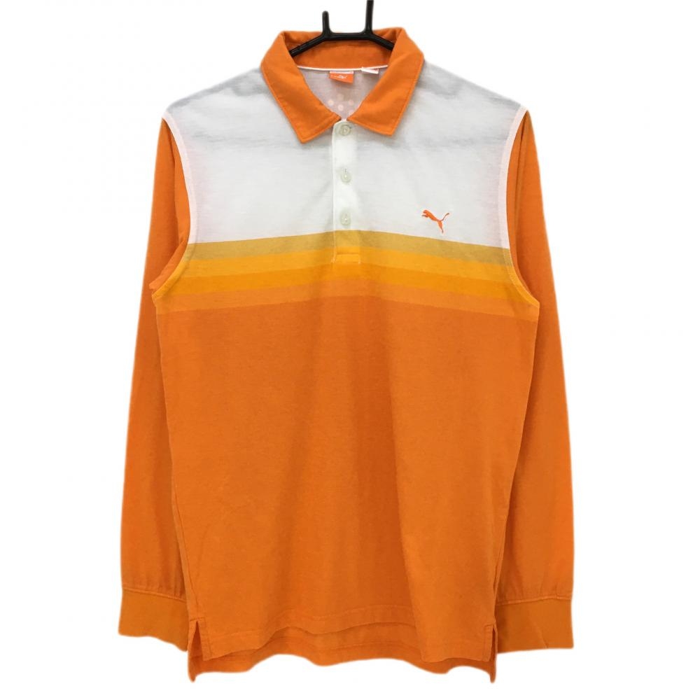 プーマ 長袖ポロシャツ オレンジ×白 コットン混  メンズ M ゴルフウェア PUMA 画像