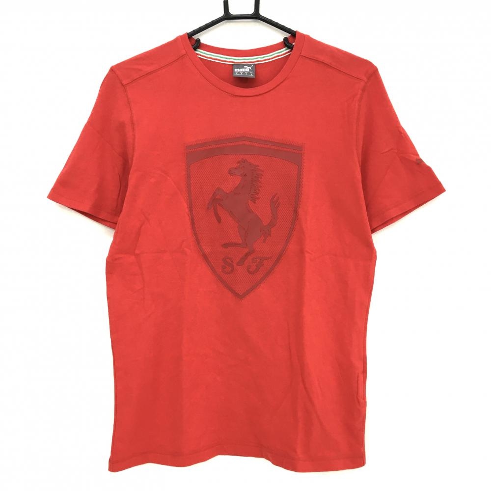 【美品】プーマ Tシャツ レッド ビッグプリント フェラーリ メンズ US-S ゴルフウェア PUMA