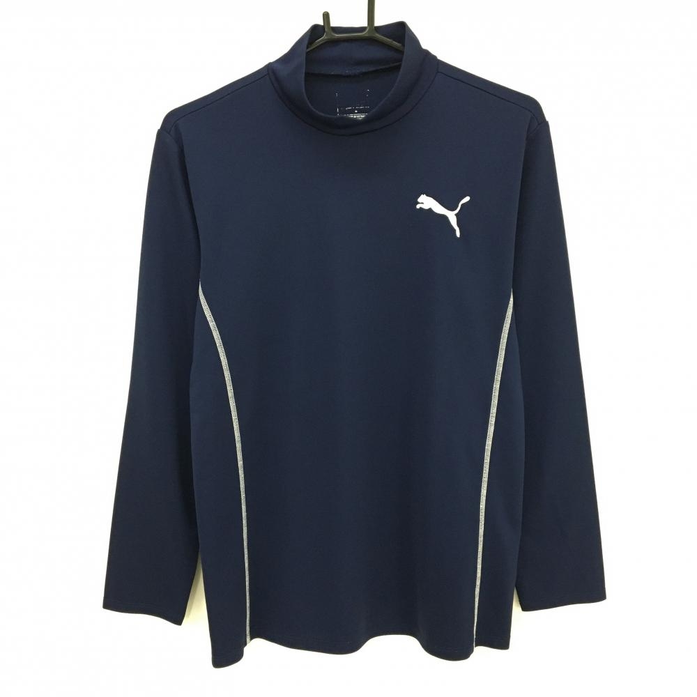 【美品】プーマ インナーシャツ ネイビー×白 ロゴ刺しゅう  メンズ M ゴルフウェア PUMA