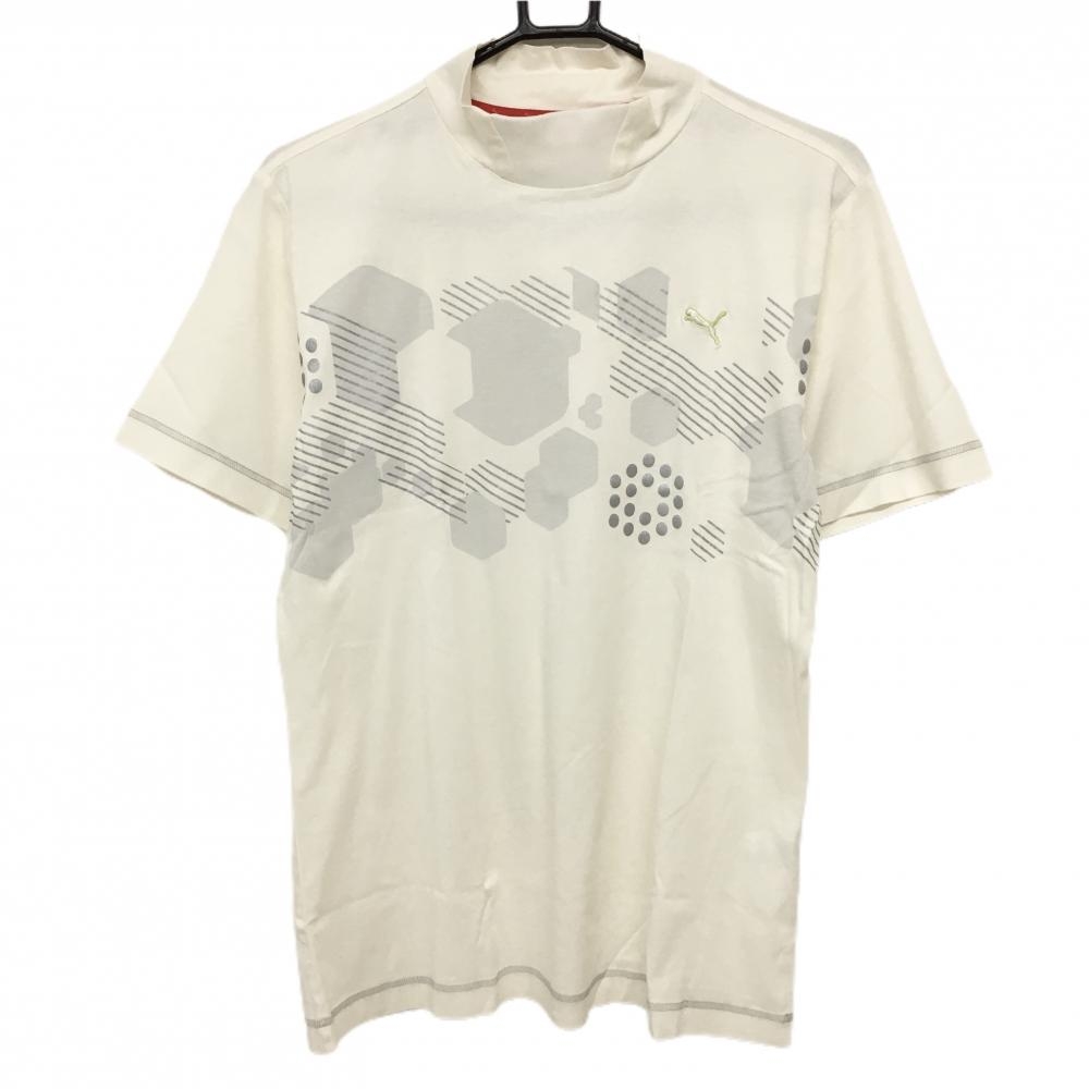 プーマ 半袖ハイネックシャツ 白×ライトグレー ビッグプリント メンズ O(XL) ゴルフウェア PUMA