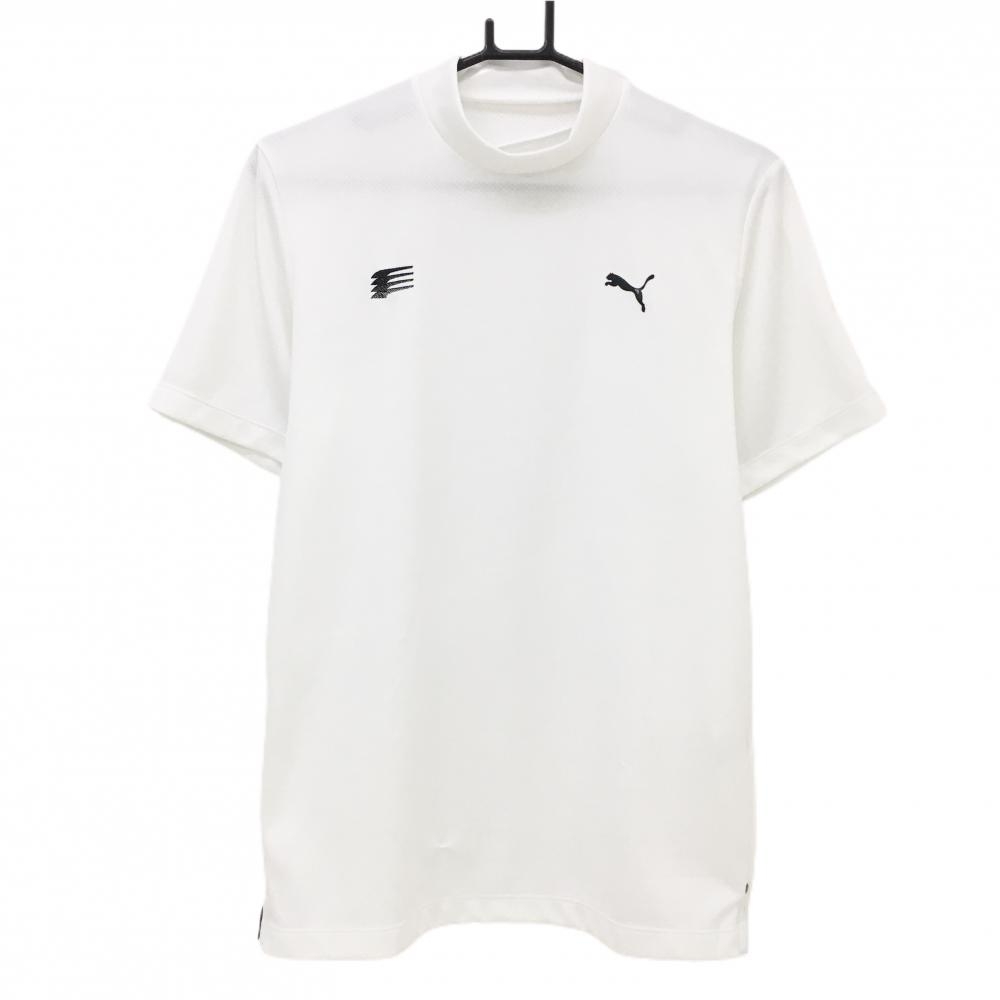 プーマ 半袖ハイネックシャツ 白 ロゴ黒 メンズ M ゴルフウェア PUMA