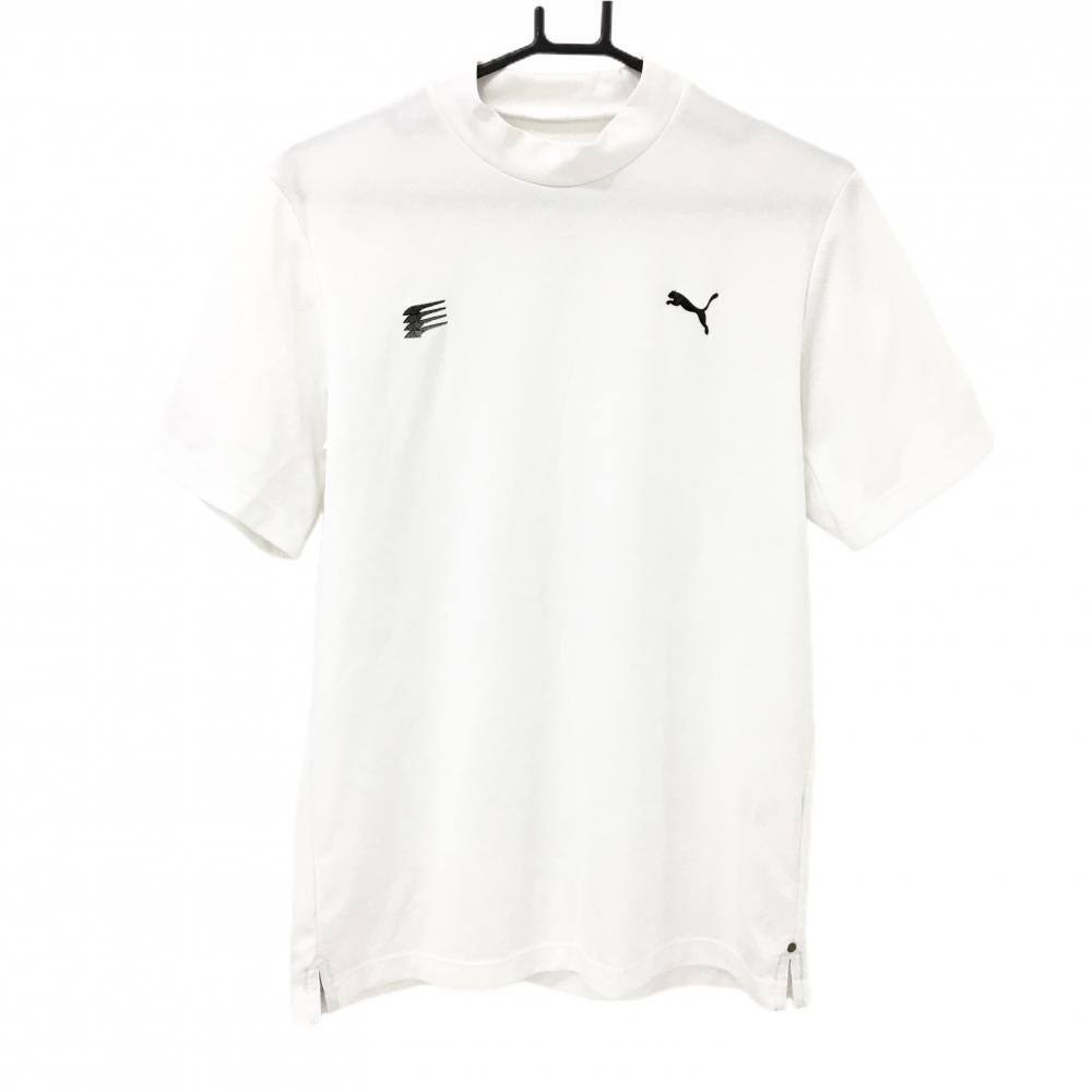 【美品】プーマ 半袖ハイネックシャツ 白 DRYCELL ロゴ黒 メンズ L ゴルフウェア PUMA